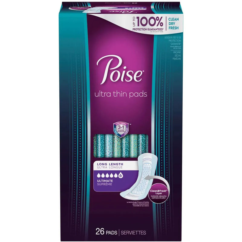 Poise ultra delgada almohadillas largas 26ct
