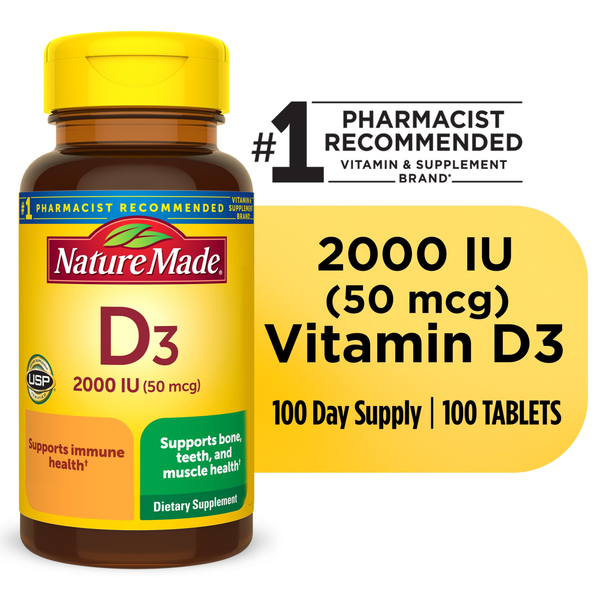 Nature Made D3 2000Iu 50mcg Tablets 100ct