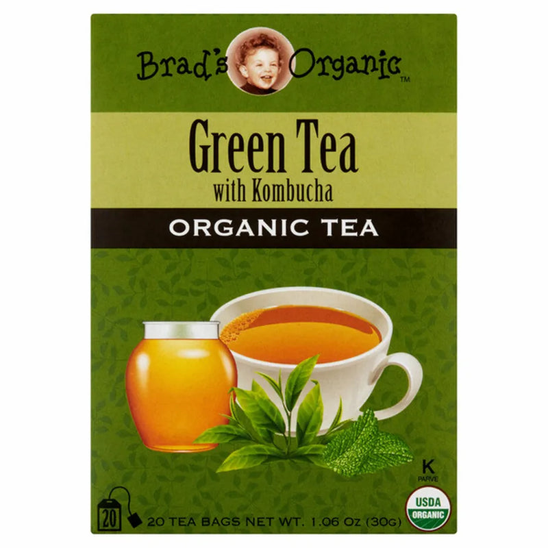 Brad's Organic Green Tea With Kombucha Tea Bags 20ct
