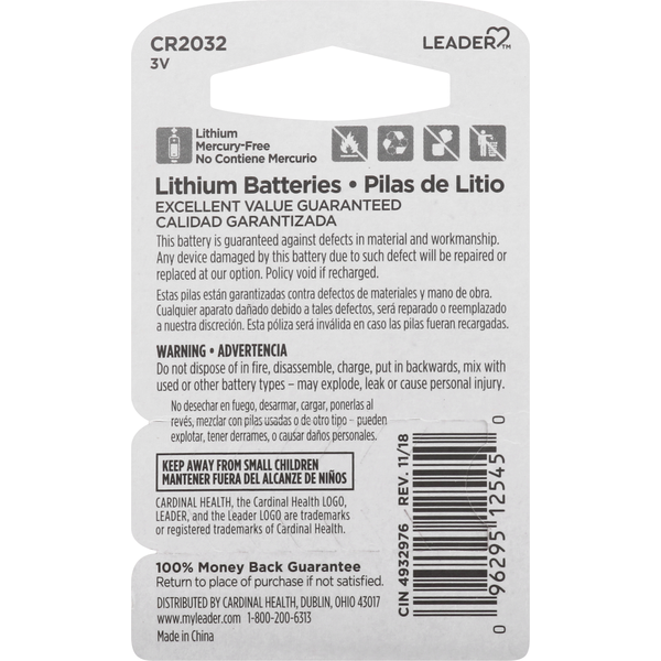 Leader Lithium Batteries 3V Cr2032 2ct
