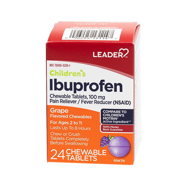 Leader Junior Strength Ibuprofen 100mg Chewable Tablets Grape 24ct