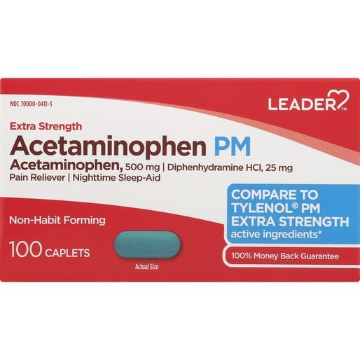 Leader Acetaminophen PM Caplets 500mg 100ct