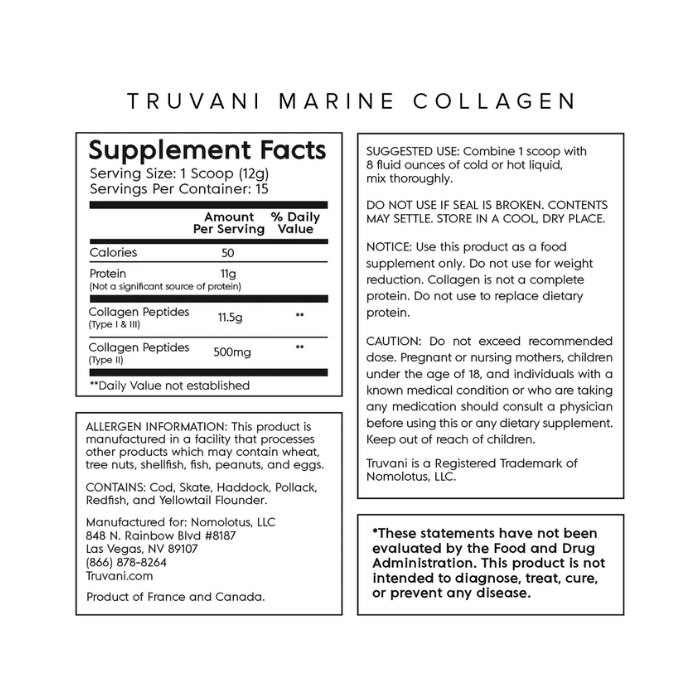Truvani Collágeno marino capturado sin sabor 5.9 oz
