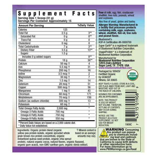 Bluebonnet Organic Plant Protein Chocolate 1Lb