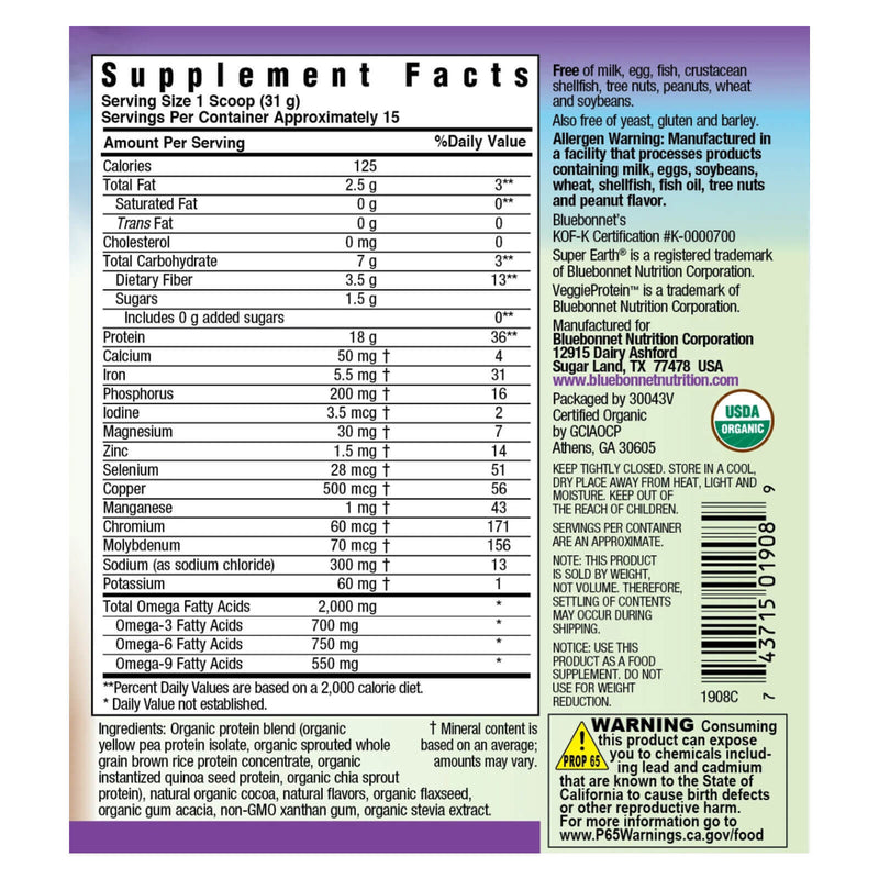 Bluebonnet Organic Plant Protein Chocolate 1Lb