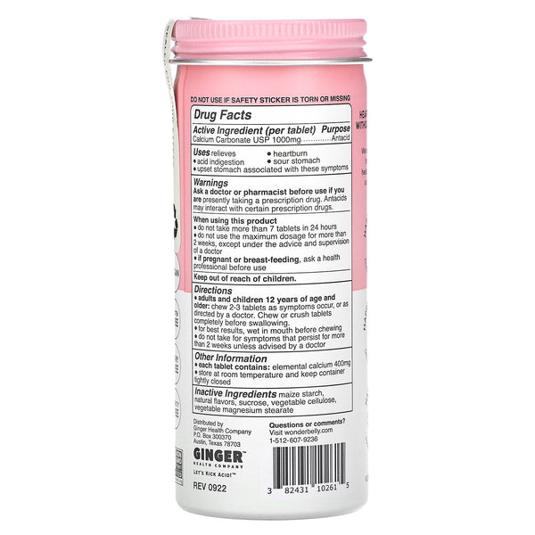 Wonder Belly Antáácido Strawberry Chewables 60ct