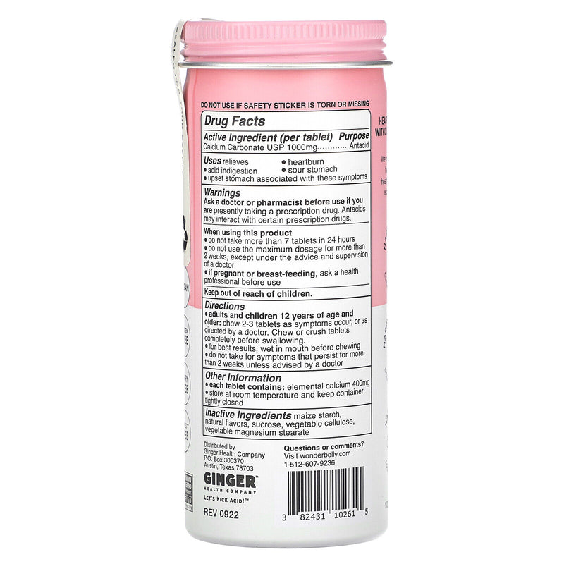 Wonder Belly Antacid Strawberry Chewables 60ct