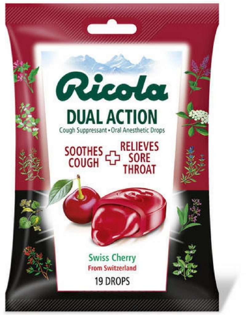 Ricola Dual Acción Tos supresora gotas anestésicas orales, cereza suiza 19 ea