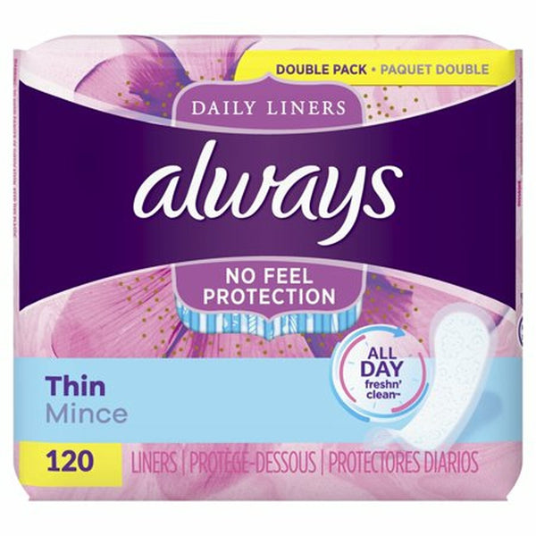Always Thin Daily Liners Regular Wrapped, Unscented, 120 Count