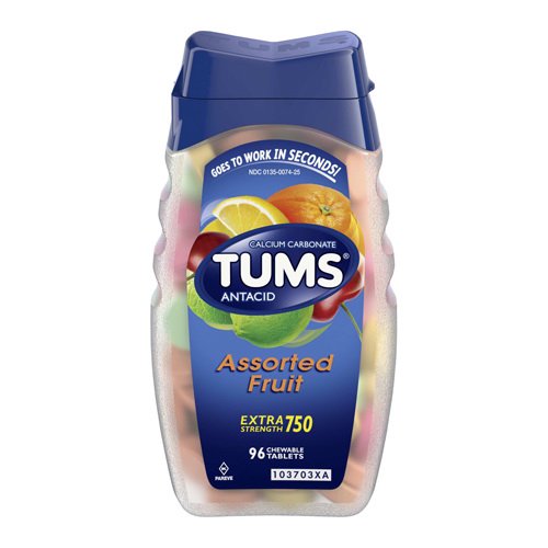 Tums Antacid Chewable Tablets for Heartburn Relief, Extra Strength Assorted Fruit