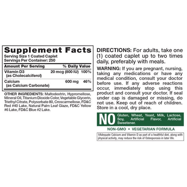 Nature's Truth Calcium 600 mg Plus Vitamin D3 250 Caplets