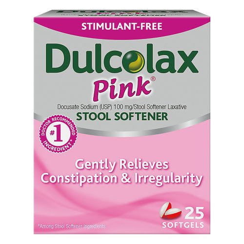 DULCOLAX Pink Sabures 100 mg de tabletas de gel de suavizante, docusate sodium, 25 recuento