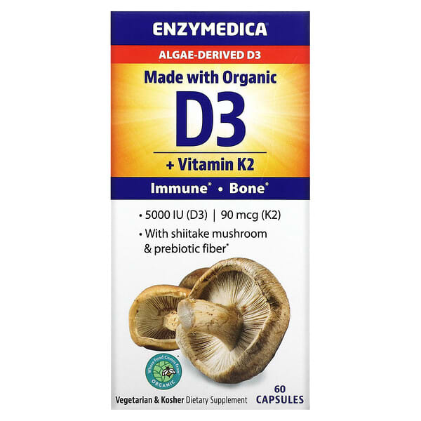 Enzymedica Vegan Orgánica D3 + Vitamina K2 60 Cápsulas