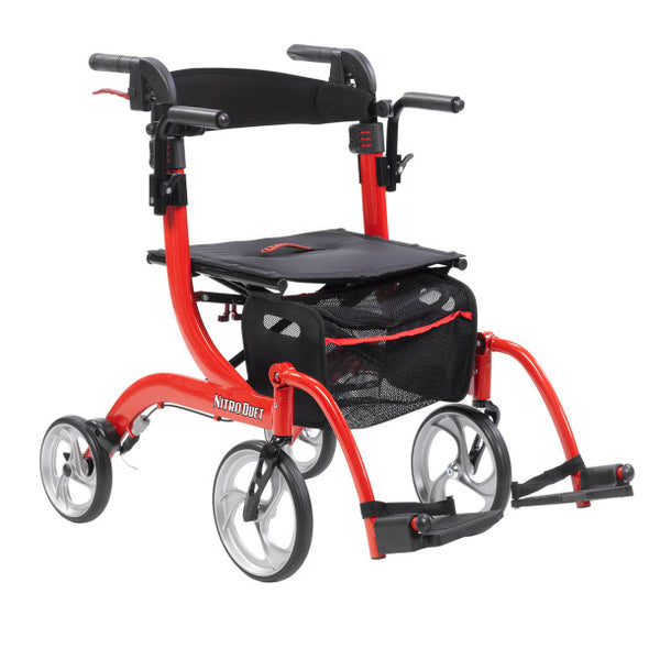 Drive Medical Nitro Duet Dual Function Rollator Rolling Walker, Red
