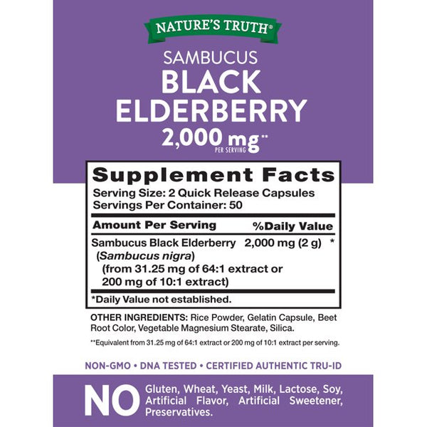 Nature's Truth Sambucus Black Elderberry 100 Capsules
