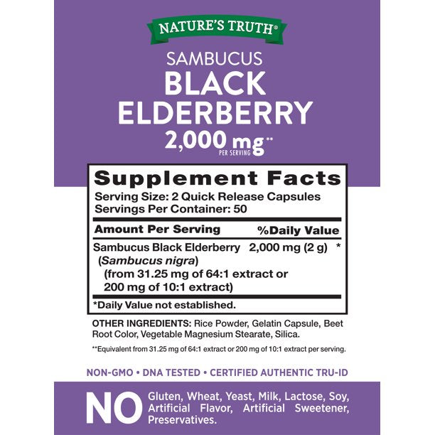 Nature's Truth Sambucus Black Elderberry 100 Capsules