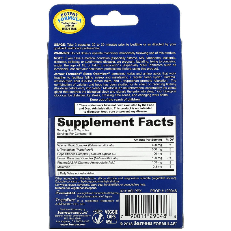 Jarrow Formulas Sleep Optimizer Vegetable Capsules