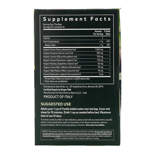 Gaia Natural Laxative Herbal Tea Bags 16 ct