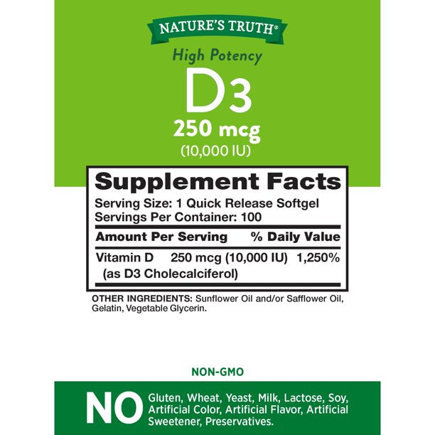 Nature's Truth High Potency D3 10,000 100 Softgels
