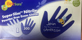 BeeSure SuperSlim Nitrile Powder Free Exam Gloves Size L 300 Ct