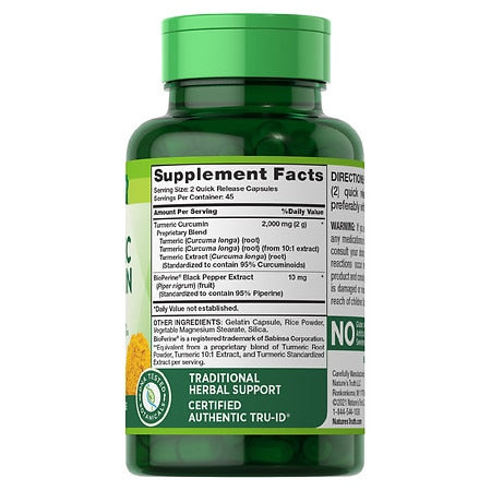 Natures Truth Standardized Turmeric Curcumin Complex 90 Tablets