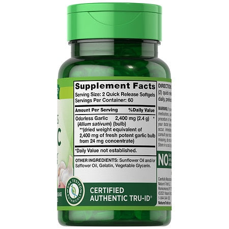 La verdad de la naturaleza ajo inodoro 2,400 mg 120 Softgels