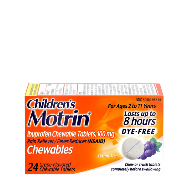 Tabletas masticables de ibuprofeno de motrin para niños, uva, uva, 24 ct