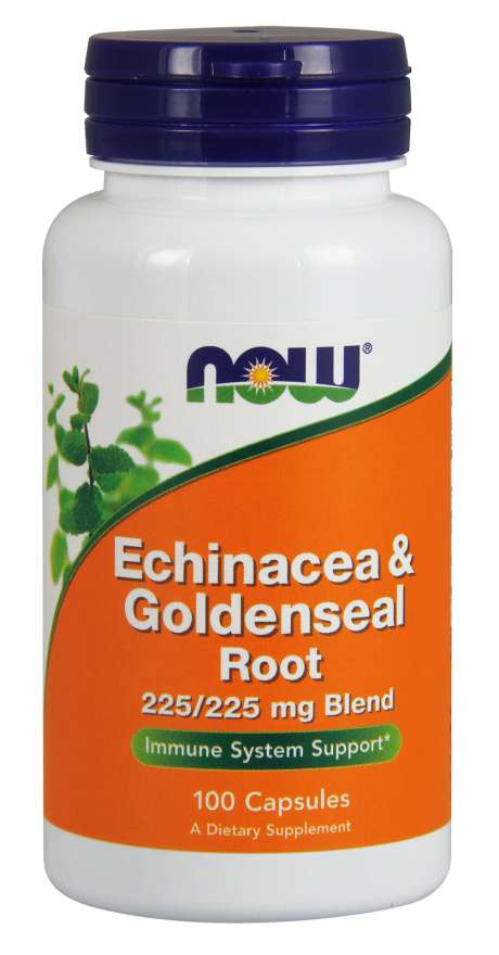 Ahora Echinacea Root Goldenseal 225/225mg 100 Cápsulas de vegetales