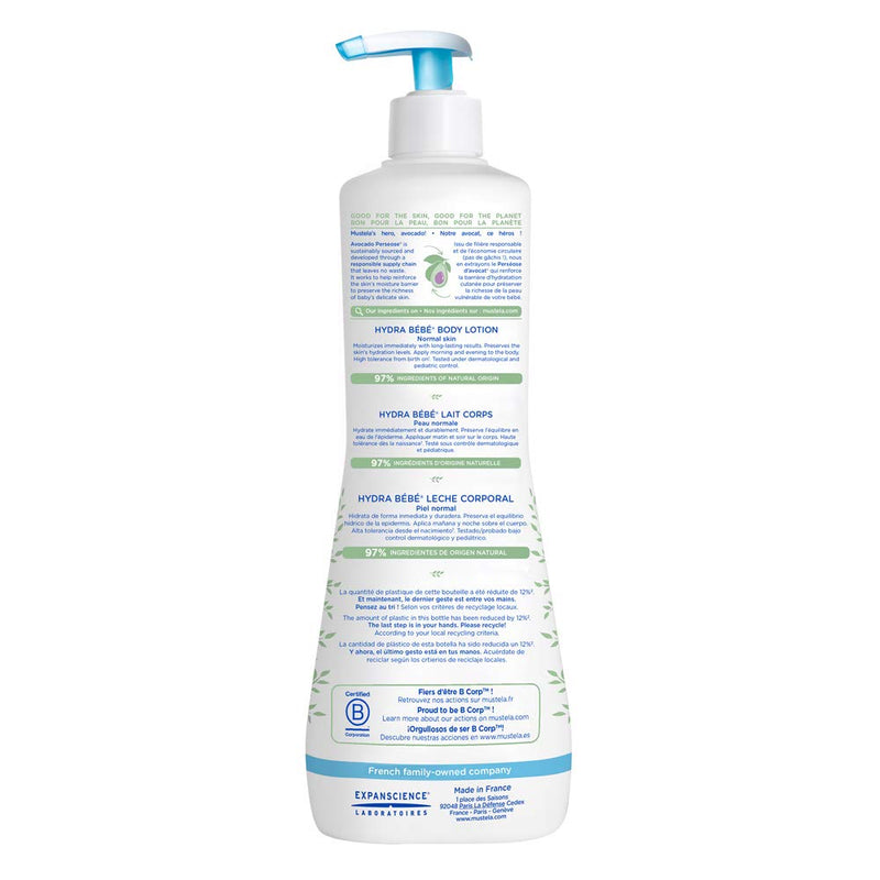 Mustela Hydra Bebe Body Lotion with Natural Avocado, Jojoba & Sunflower Oil 25.35 Oz