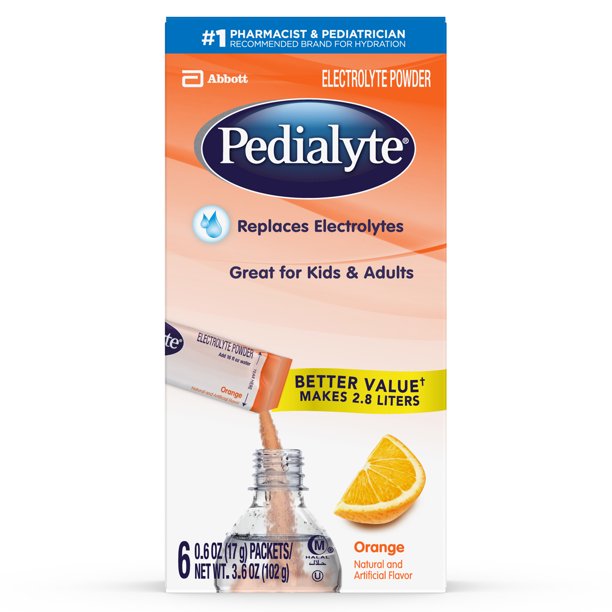 Abbott Pedilyte Rehidration Orange 6 Polvo Packs 0.6 oz