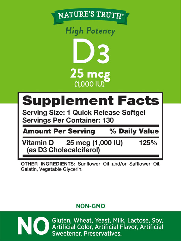 Nature's Truth High Potency Vitamin D3 1000 IU 130 Softgels