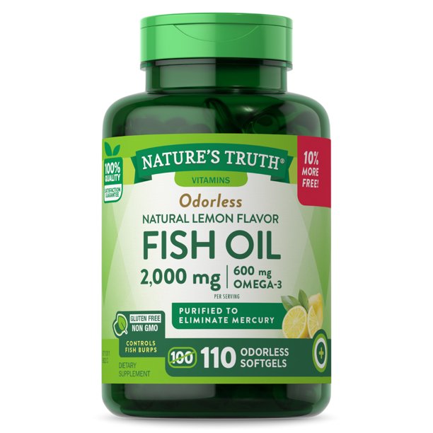 Vitaminas Nature Vitaminas Aceite de pescado inodoro 1000 mg de limón 110 Softgels