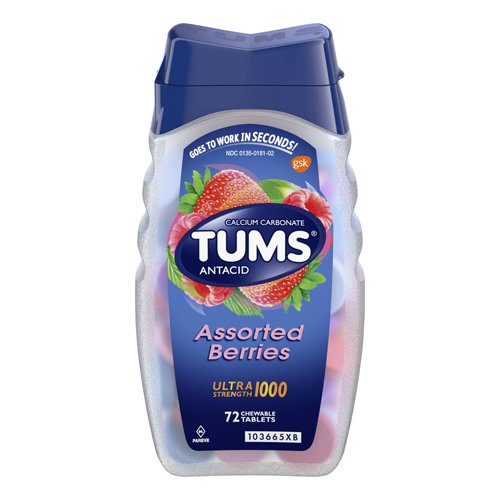 Tums Tabletas masticables antiácido para alivio de la acidez estomacal, bayas surtidas con ultra resistencia