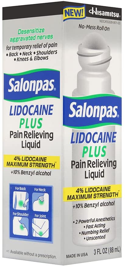 Salonpas lidocaína 4% más 3 oz rollo en alivio del dolor