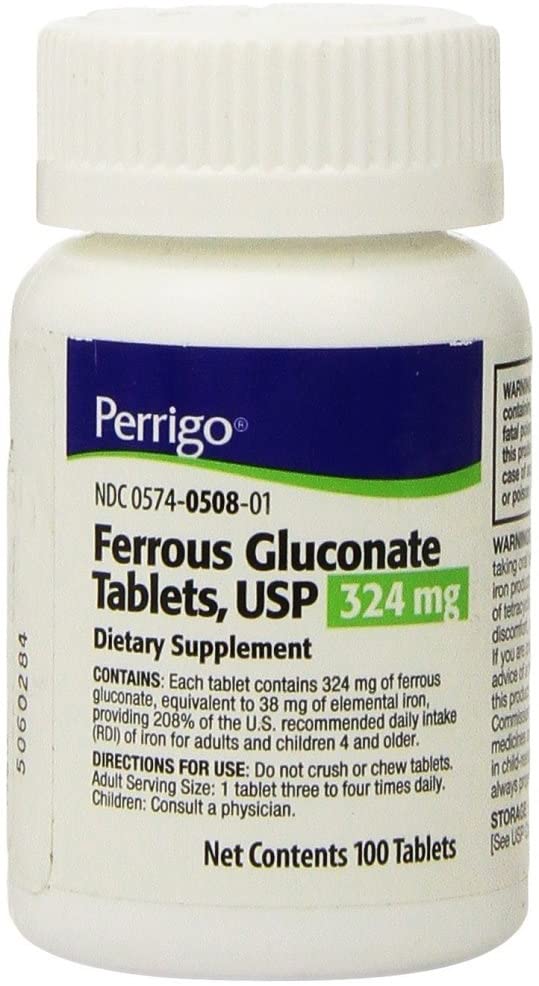 Ferrous Gluconate Green Tablets, 324mg, 100ct