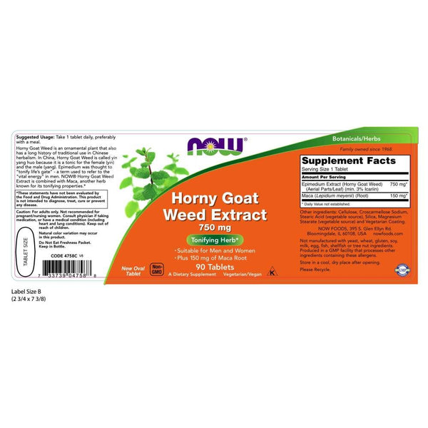 Now Foods Horny Goat Weed Extract 750 mg 90 Tablets