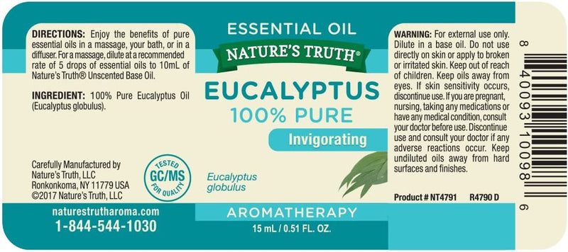 La verdad de la naturaleza aromaterapia eucalyptus puro aceite esencial 15 ml