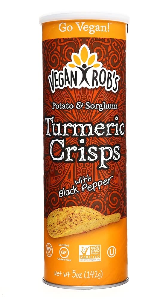 Las nuevas patatas veganas de Vegan Rob's Non GMO Patata y Sorghum Crisps 1.75 Once CAN (cúrcuma nítida)