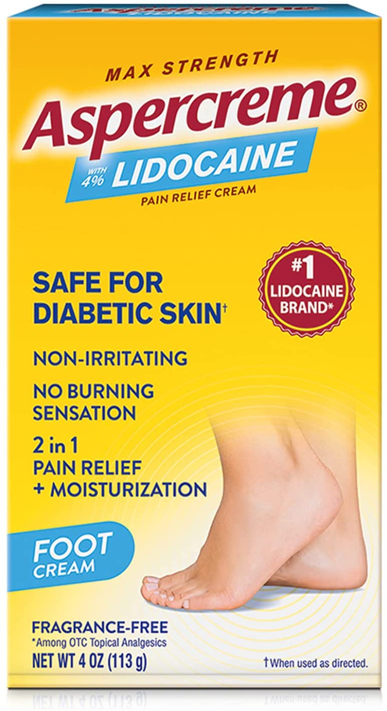 Aspercreme Odor Free Max Strength Lidocaine Foot Pain Relief Creme, 4 Oz
