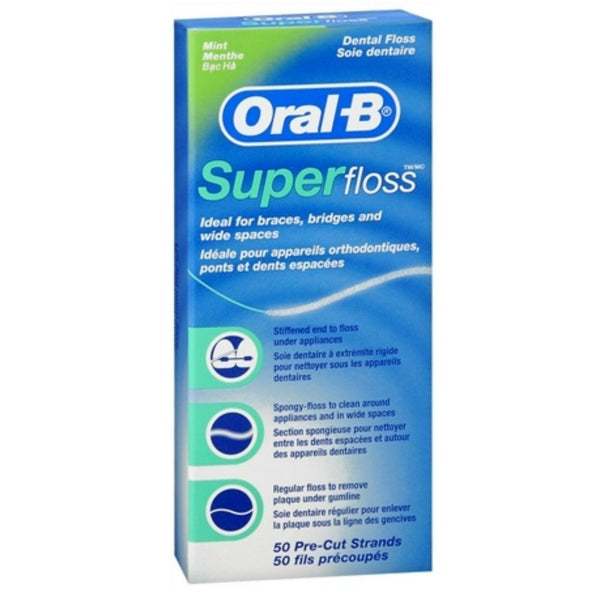 Oral-B Super Floss Mint Dental Floss Pre-Cut Strands 50 ea