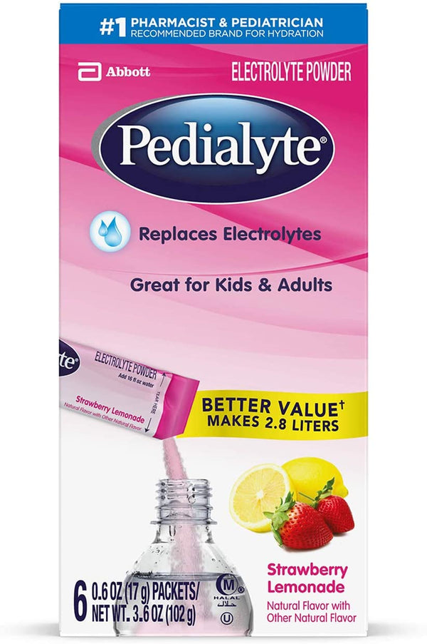 Abbot Pedialyte Strawberry Lemon 6 Powder Packs 0.6Oz