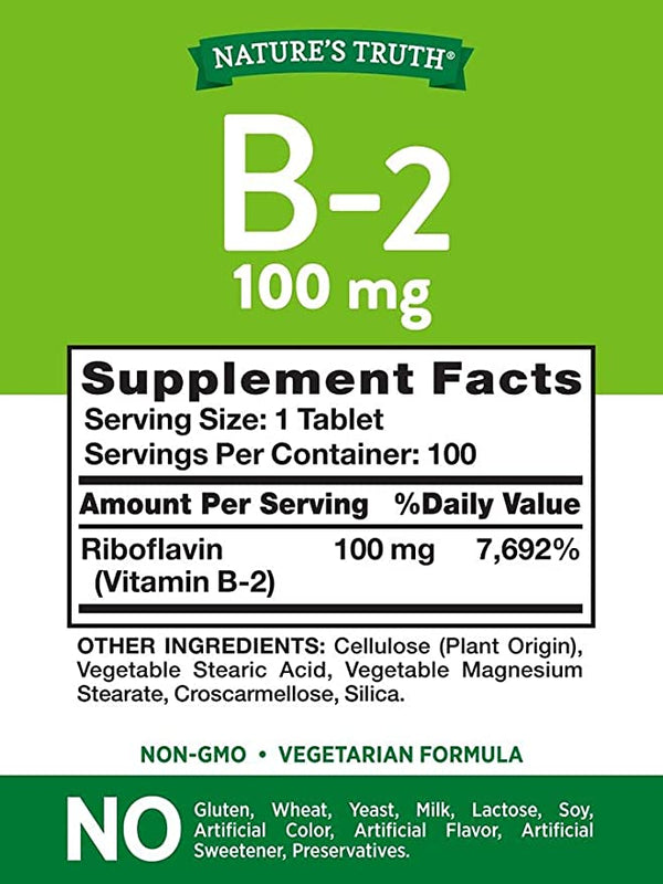 Nature's Truth Vitamina B-2 100mg 100 tabletas