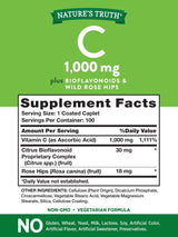 Nature's Truth Vitamin C Bioflavonoids & Rose Hips 1000mg 100 Caplets