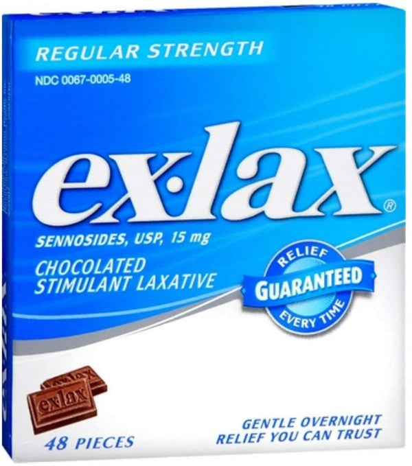 Ex-Lax Regular Strength Stimulant Laxative Chocolated Pieces, 48 count