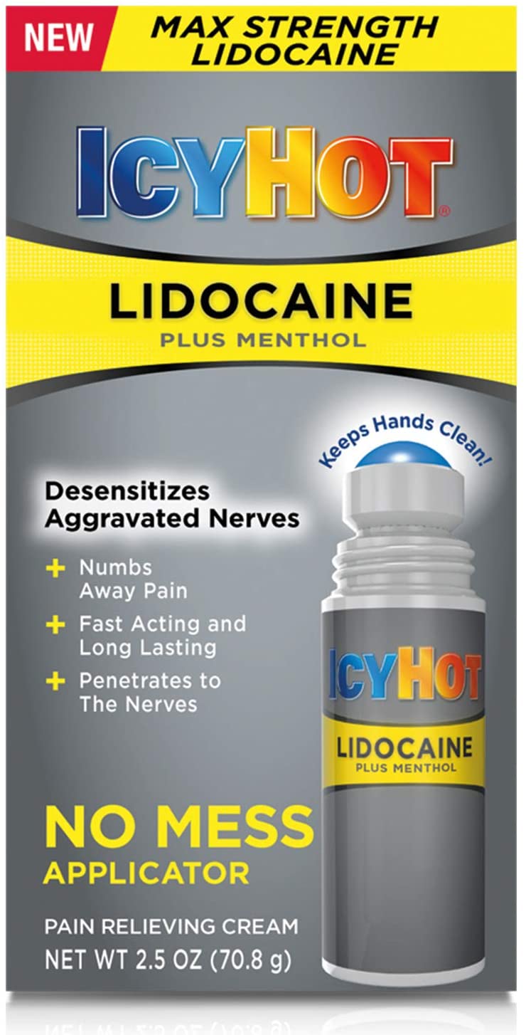 Crema de alivio de dolor máximo helado con lidocaína y mentol, 2.5 onzas de lidocaína, 2.5 onzas