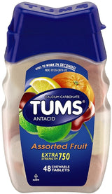 Tums Antacid Chewable Tablets for Heartburn Relief, Extra Strength Assorted Fruit