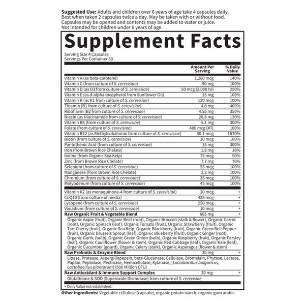 Jardín de la vida Código de vitaminas Cápsulas de vegetales familiares crudos