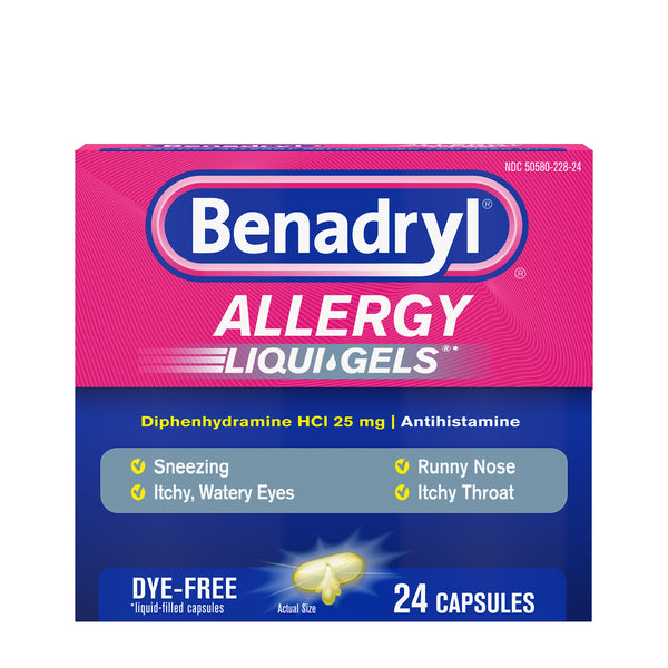 Benadryl Liqui-Gels Antihistamine Allergy Medicine, Dye Free, 24 Ct