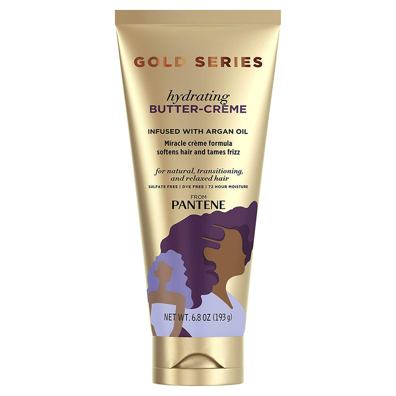 Serie Pantene Gold, tratamiento para el cabello con crema de mantequilla, con aceite de argán, pro-V, para cabello texturizado natural y rizado, 6.8 oz