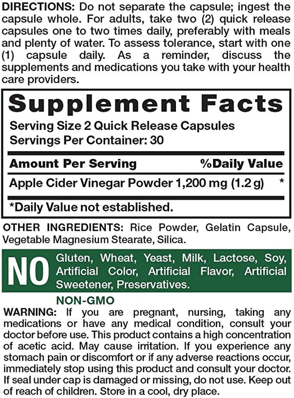 Nature's Truth Triple Strength Apple Cider Vinegar 600 mg 60 Capsules